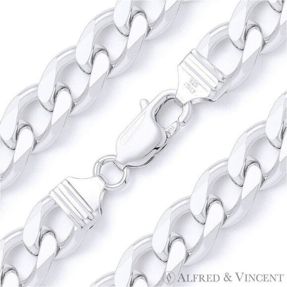 14mm Cuban / Curb Link Italian Chain Bracelet in .925 Sterling Silver - 9.5